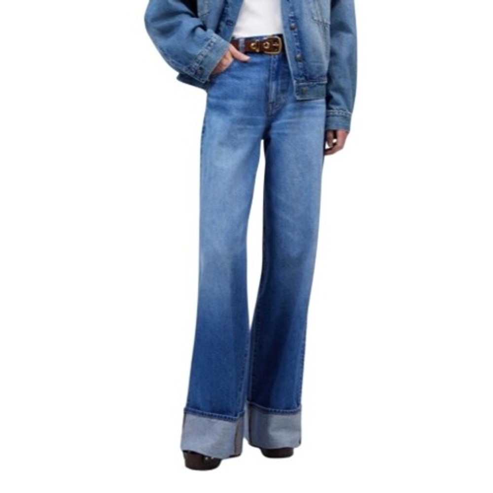 NWT Madewell Superwide Leg Jeans Fannin Wash Rigid Denim Cuffs High Rise